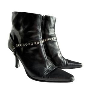Nine West Black Leather Studded Ankle Booties Size 5.5